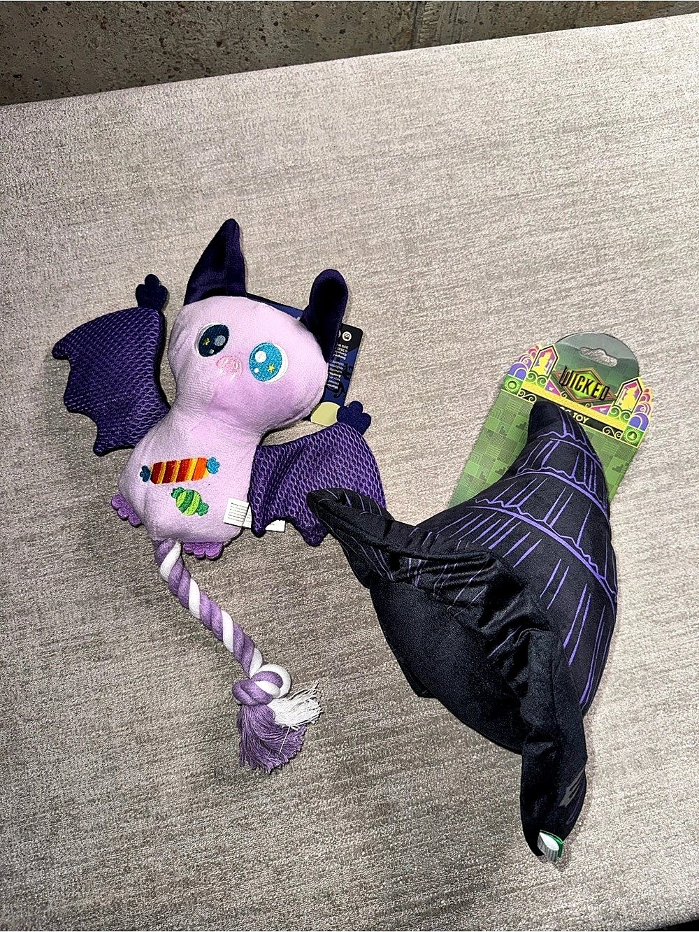 Halloween Dog Toy Bundle Purple Bat & Wicked Witch Hat Plush NWT